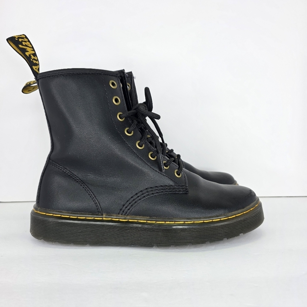 Dr. Martens Zavala Combat Boots Unisex Black Leather Yellow Stitching Size M7 W8 - Picture 8 of 16